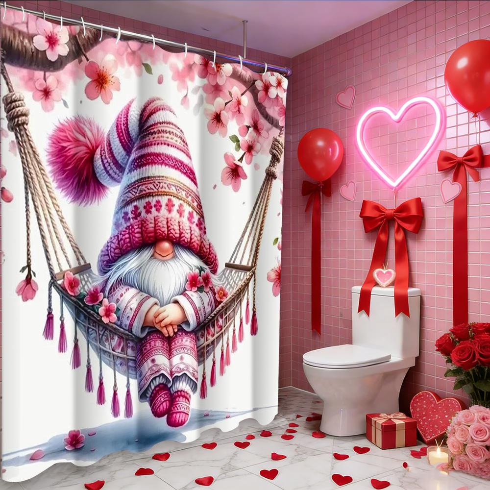 Valentine's Day Love Rose Heart Pattern Bathroom Shower Curtain With 12 Hooks Home bathroom decor and accessories