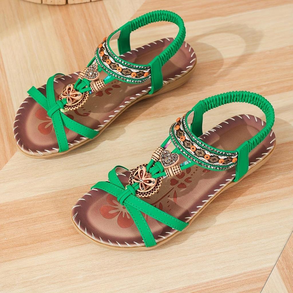 Fashion Retro Women's Sandals Flower Print Sewing Shoes Summer