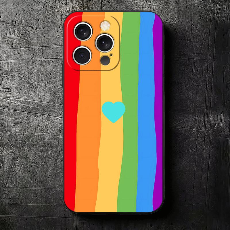 Rainbow Gradient Love Desgin Soft Phone Case for iPhone 16 16E 17 Air 15 Pro Max 14 Plus 13 Mini 11 12 7 Black Cover Back Shell
