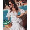 Summer New European American Style Women's V-neck Short Sleeve Hollow Out Single-breasted Lace Dress