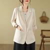 Blazers Casuales de Algodón y Lino Chaqueta para Mujer Primavera Retro Color Sólido Holgado Combinable Blázer Top