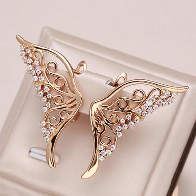 Hollow Wing Zircon Butterfly Pendant Women's Earrings Gold Color Trendy Party Jewelry