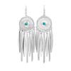 Ethnic Feather Tassel Dangle Earrings - Imitation Miao Silver Style, Popular Tourist Item, Cute Bean Design.