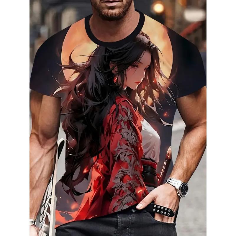 Letní Pánská Trička s Krátkým Rukávem s 3D Potiskem Anime Postav s Kulatým Výstřihem
