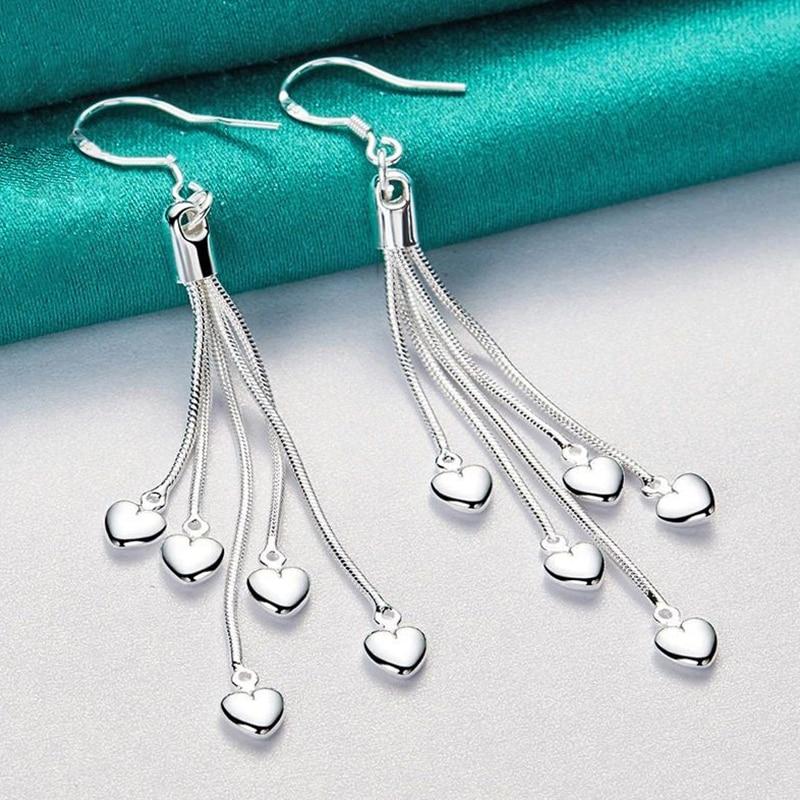 Women's Silver Multi-Layer Heart Earrings