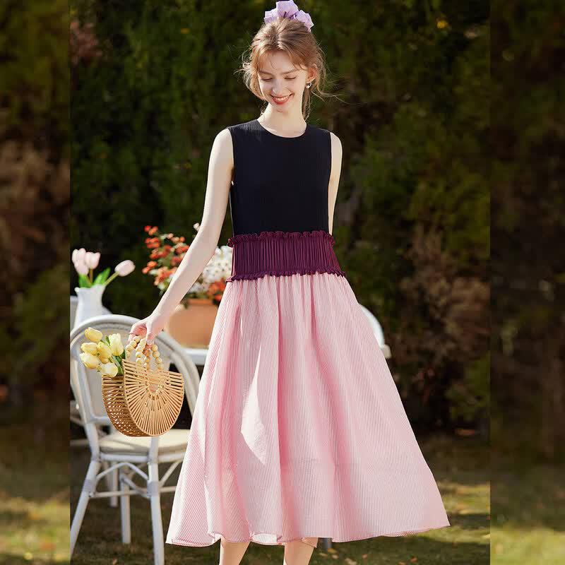 Bailuyu Elegant Color Block Sleeveless Maxi Dress
