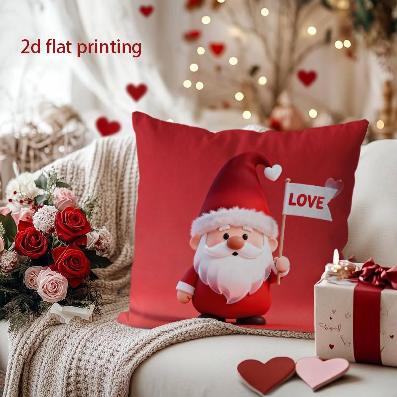 Santa Claus Heart-Printed Christmas Pillow Cover Pattern Cushion Cover Suitable for Sofa Bedroom Car Pillow Cover