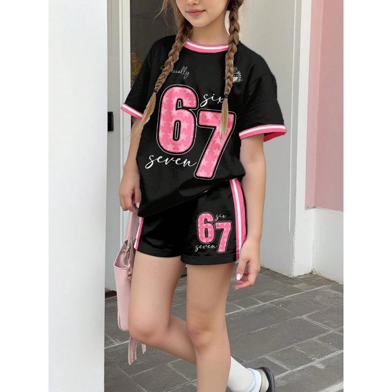 Conjunto de 2 piezas de Verano para Niños, Casual Deportivo de Tendencia, Estampado de Patrón 3D, Camiseta de Cuello Redondo y Pantalones Cortos
