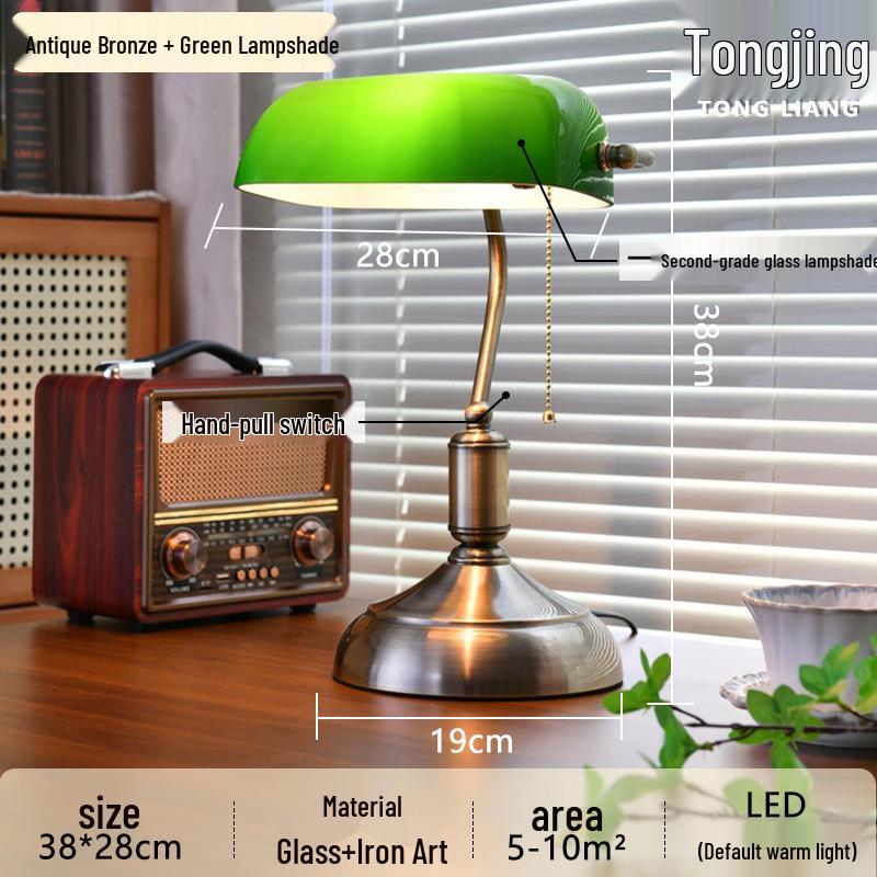 Vintage Green Banker Desk Lamp: Eye-Caring Bedside Light Inspired by Old Shanghai