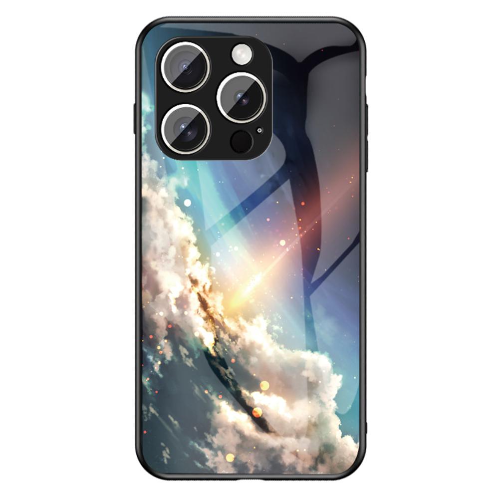 

For iPhone 16 Pro Max Case Starry Sky Pattern Tempered Glass Phone Cover Bright Starry Sky