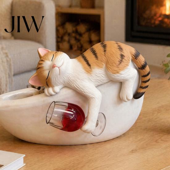 Garten-Mikrolandschafts-Dekor Betrunkene Kätzchen Harzfigur Blumentopf-Hänger, 3 Farben Faule Katze Mini-Statue, Betrunkener Stil Statue Niedliches Tier Hängend