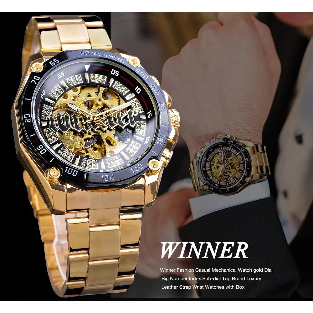 T-winner Men's Fashion Casual Hollow Mechanical Movement Automatic Mechanical Watch