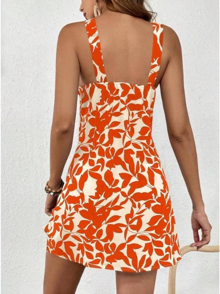 Halter Neck Flower Print Dress Lace Up Ruffle Edge Backless Dress Sleeveless Chiffon Dresses Causal Women Dress