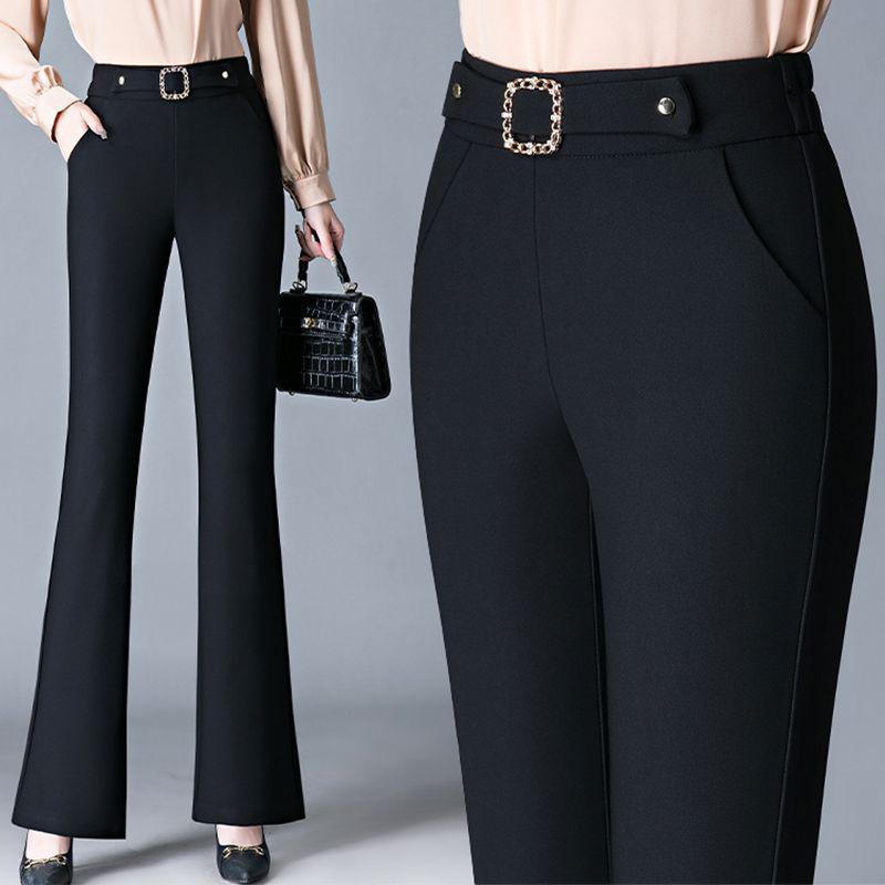 Women's Black High Waist Slimming Bell Bottom Suit Pants