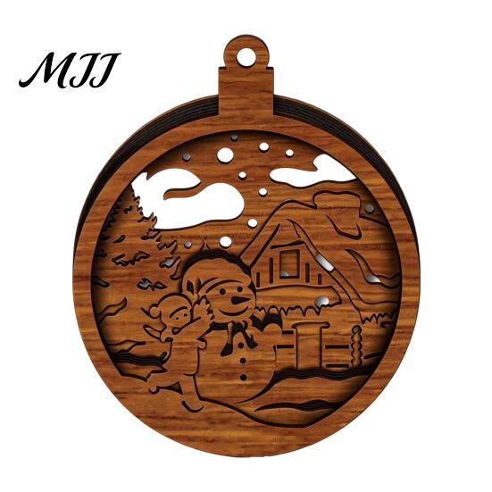 Wooden Christmas Ornaments 3D Light Up Ornament, Layered House Tree Snowman Magnetic Fridge Magnets for Nativity Scene Hanging Decoration Xmas