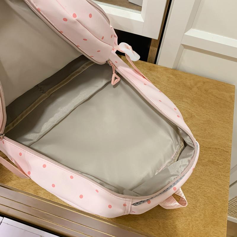 Einfacher Nylon-Rucksack mit Polka-Dots, niedliches Design, lässiger Schülerrucksack mit großem Fassungsvermögen und mehreren Fächern, geeignet für den täglichen Gebrauch und die Schule.