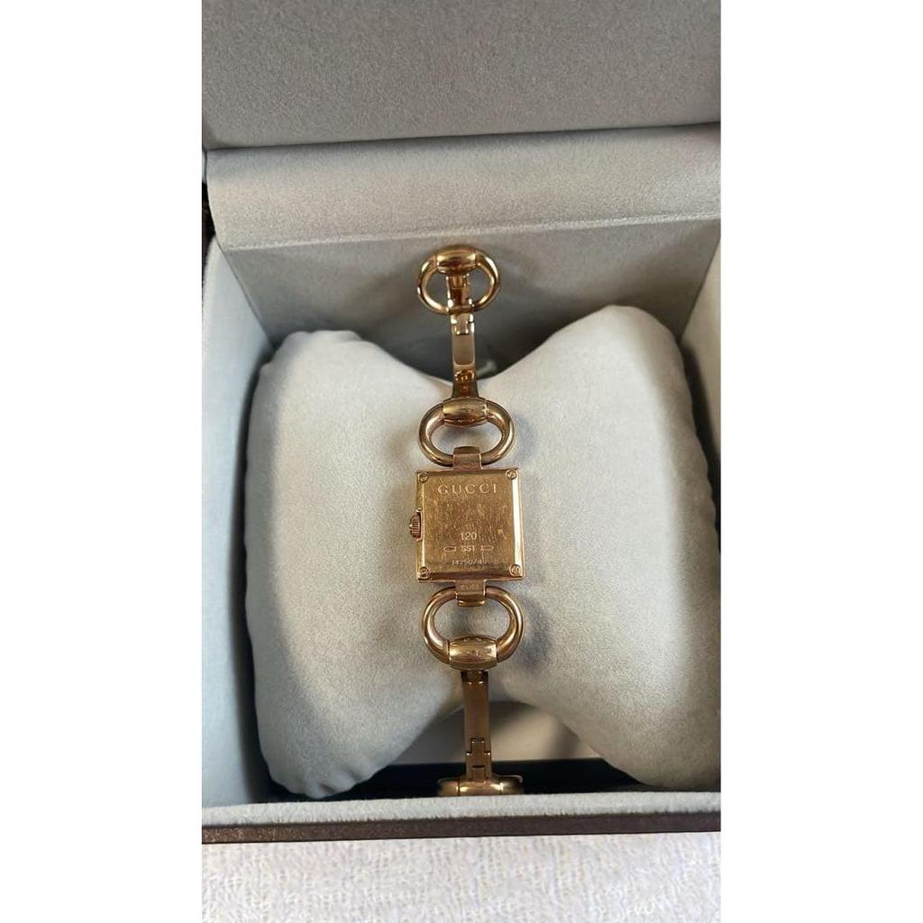 Used [GUCCI] 120 series ladies watch GG pattern pink gold with box