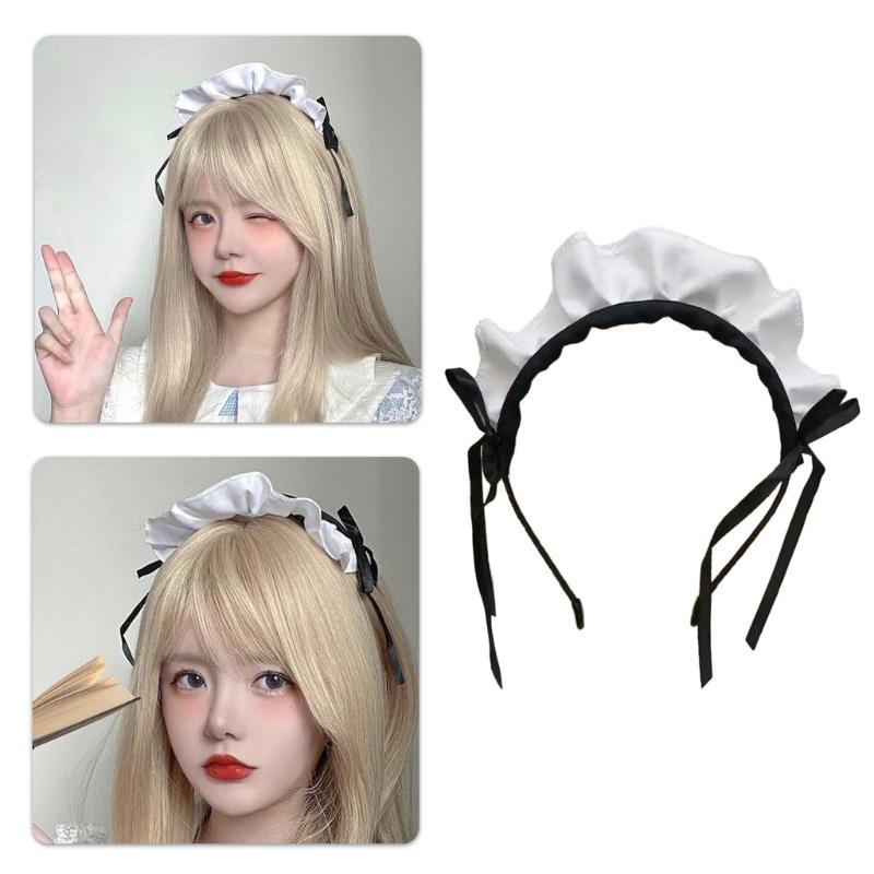 Ruffle Maid Headband Bowknot Ruffled Hair Hoop Maid Hairband Maid Cosplay Costume Accessory For Women Halloween Cosplay