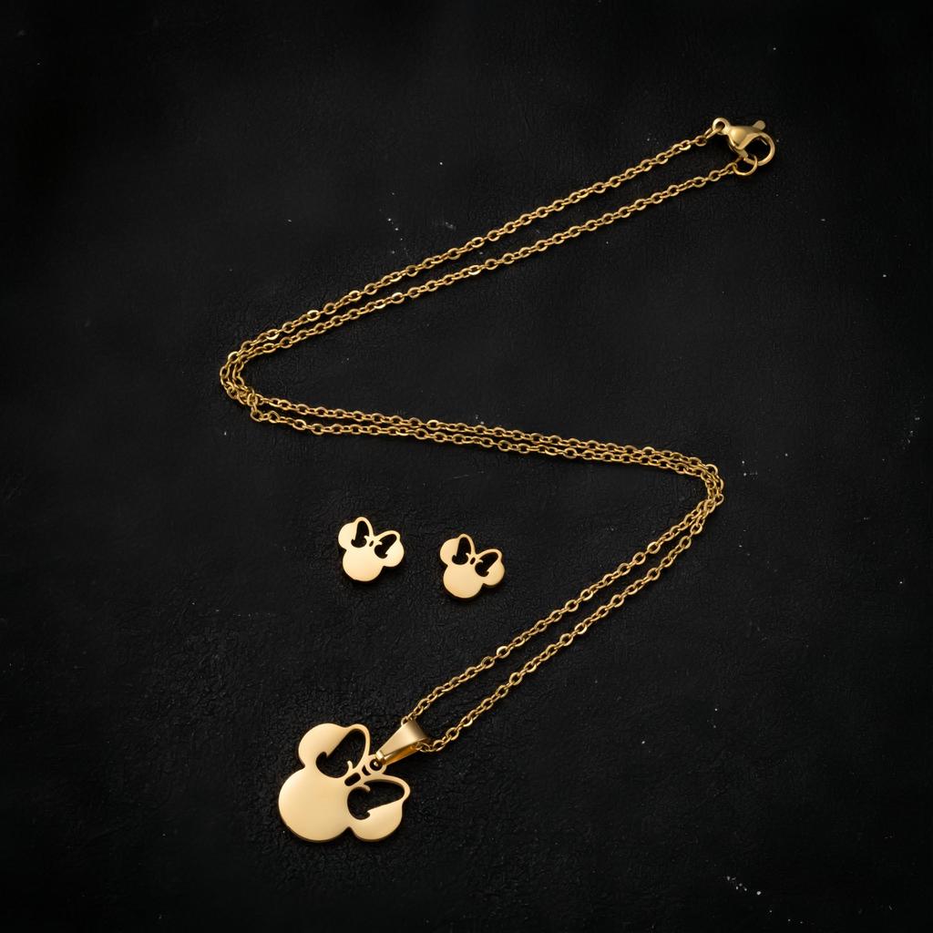 Anime Cute Cartoon Bow Mouse Stainless Steel Zircon Set For Women Wedding Accessories Bride Earrings And Necklace Zircon Set
