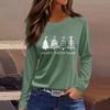 Women's Fashion Casual Slit Hem Round Neck Long Sleeve Loose  Printed T-Shirt Ladies Top
