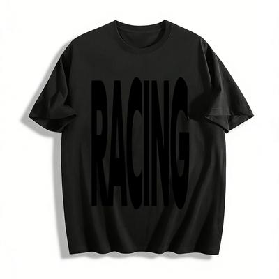 Men's and Women's Casual Loose Cotton T-Shirt with RACING Letter Print Street Style Top Pure Cotton T-shirt