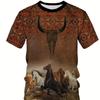 T-Shirt für Männer mit 3D-Druckmuster von galoppierenden Pferden, lässiges Sommer-T-Shirt mit Rundhalsausschnitt und kurzen Ärmeln für den täglichen Gebrauch und Urlaubsresorts