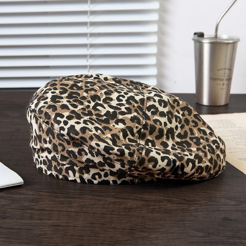 Classic Octagonal Cap Y2K Painter Hat Casual Leopard Print Beret  Women