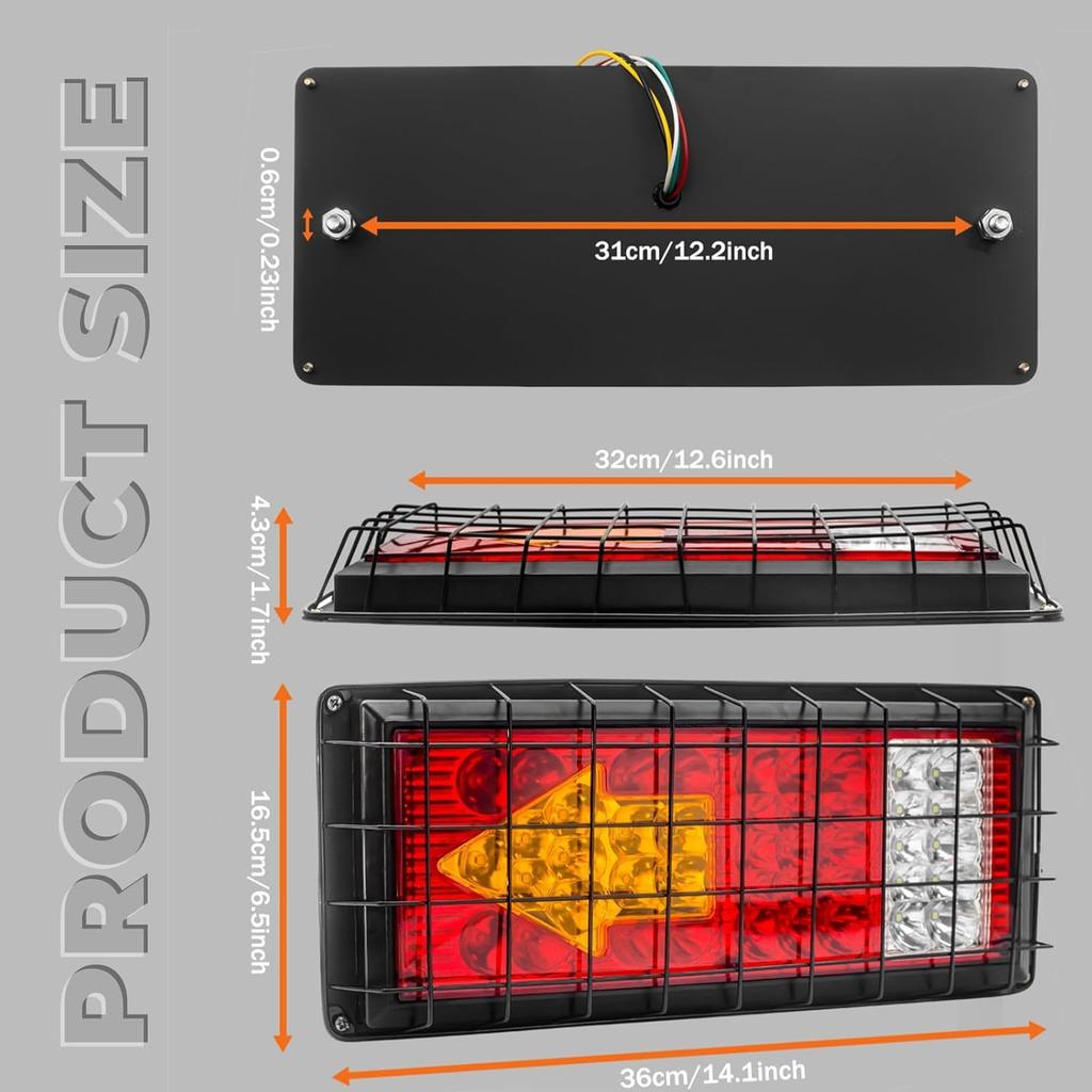 5-Function LED Truck Tail Lights with Turn Signals, Reverse, Running Lights, and Brake Stop Lights for Trailers, Tractors, and Pickups