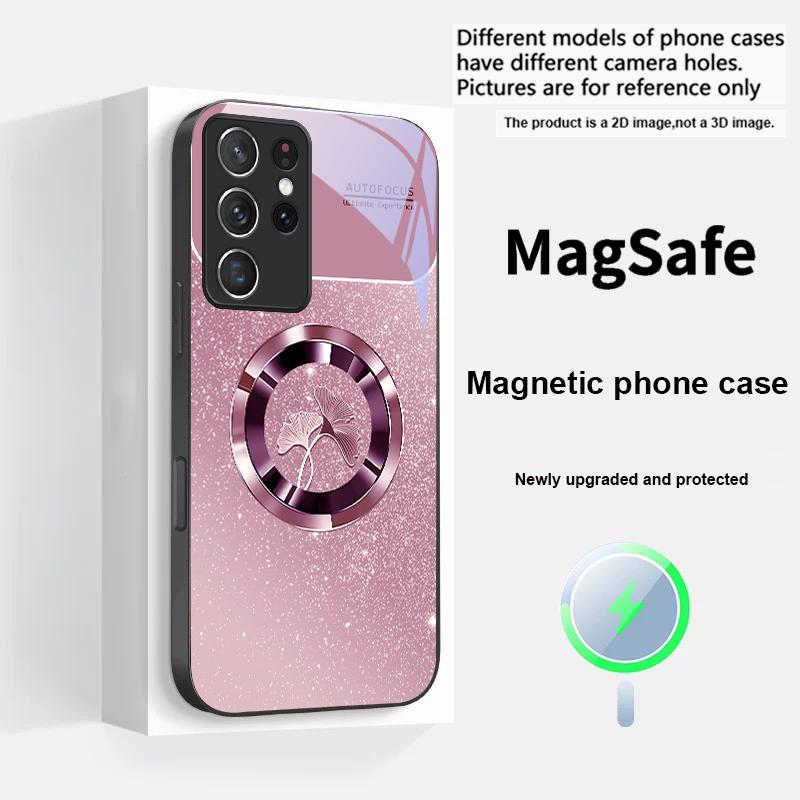 

Luxurious Ginkgo Leaves For Samsung S25 S25 Edge S25Ultra S8 9 10 20 S21 Pro S22 Plus S23 FE S24 Ultra Magsafe Glass Phone Case Galaxy S23+