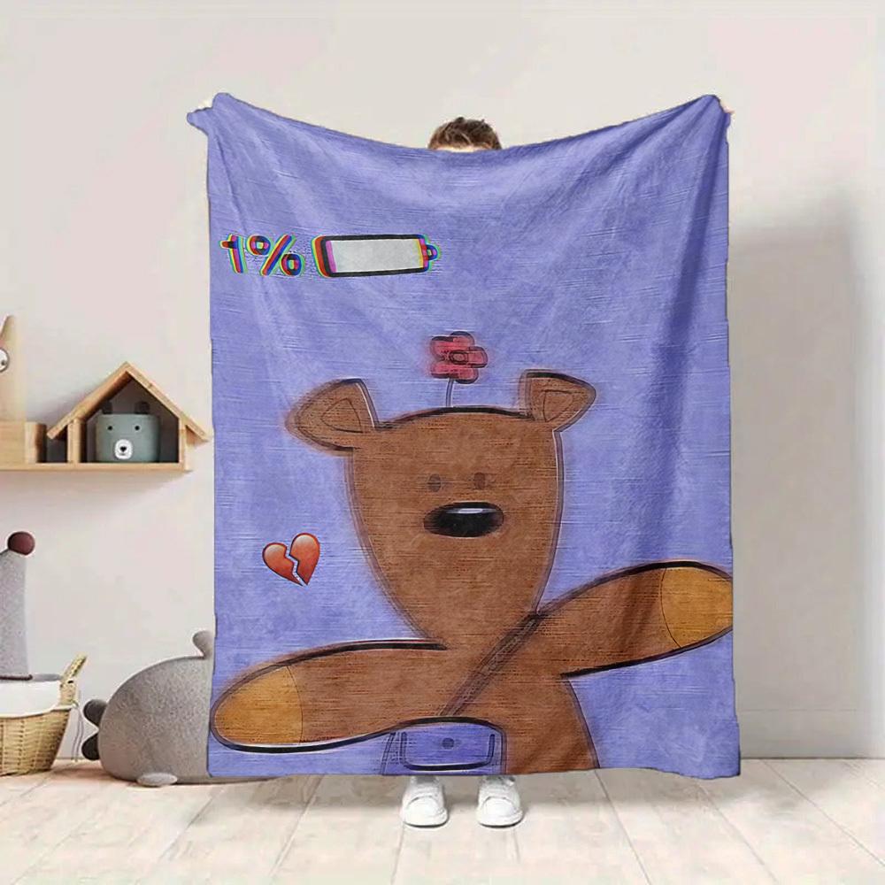 1pc Mr. Bean Bear Flannel Throw Blanket HD Printed Lightweight Soft Warm All Season Blanket for Sofa, Bed, Travel, Camping Machine Washable