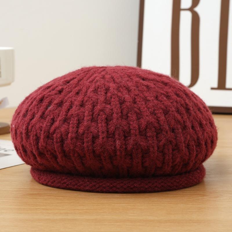 Women's Wool Beret Autumn and Winter Windproof Warm British Style Knitted Wool Hat Windproof Thick Warm Hat for Skiing, Running, Cycling