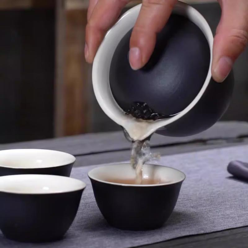 Xiaoyueya Portable Ceramic Travel Tea Set (1 Pot, 3 Cups)