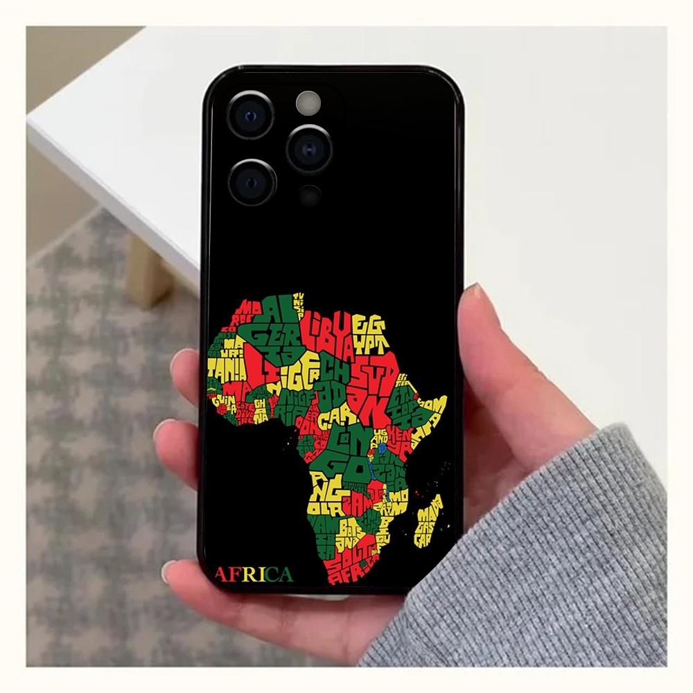 Africa Map Geogra Phone Case For Apple iPhone 15,14,13,12,11,Pro,X,XS,Max,XR,Plus,Mini Soft Black Cover