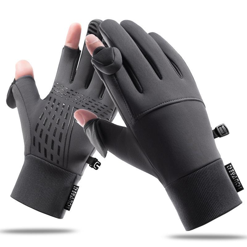 Men's Winter Windproof Waterproof Fingerless Touchscreen Cycling Gloves - Warm Fleece for Outdoor Sports