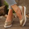 New large-size woven hemp rope sponge cake bottom, shallow mouth breathable pointed women's single shoes
