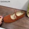 Fashion SUOJIALUN 2025 Spring New Women Flat Shoes Fashion Round Toe Shallow Slip On Ballerinas Shoes Soft Flat Heel Casual Ballet Shoes