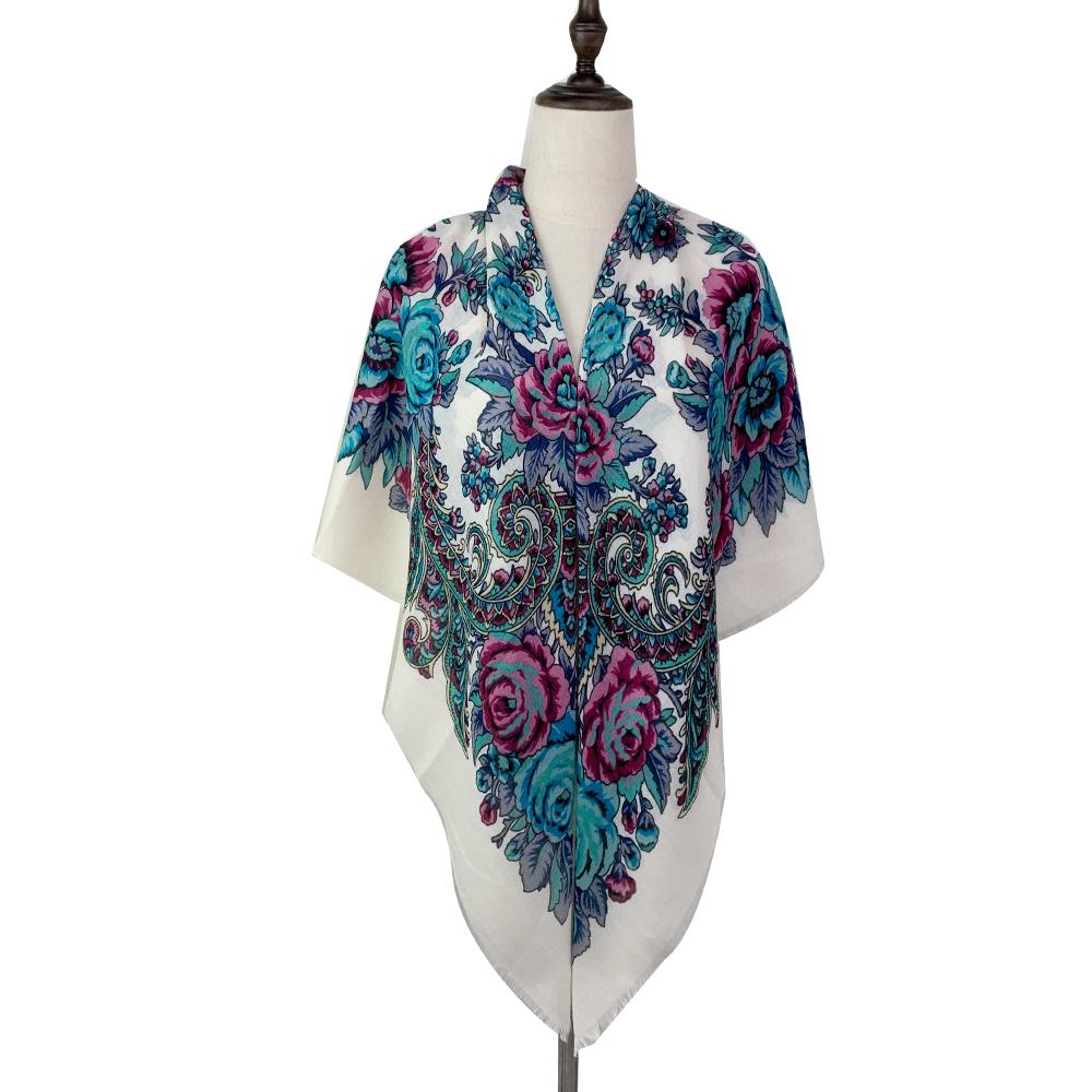 120*120Cm Breathable Thin Russian Square Scarf Women  Luxury Floral Print Shawl Bandana Foulard Femme Beach Stole Lady Wraps