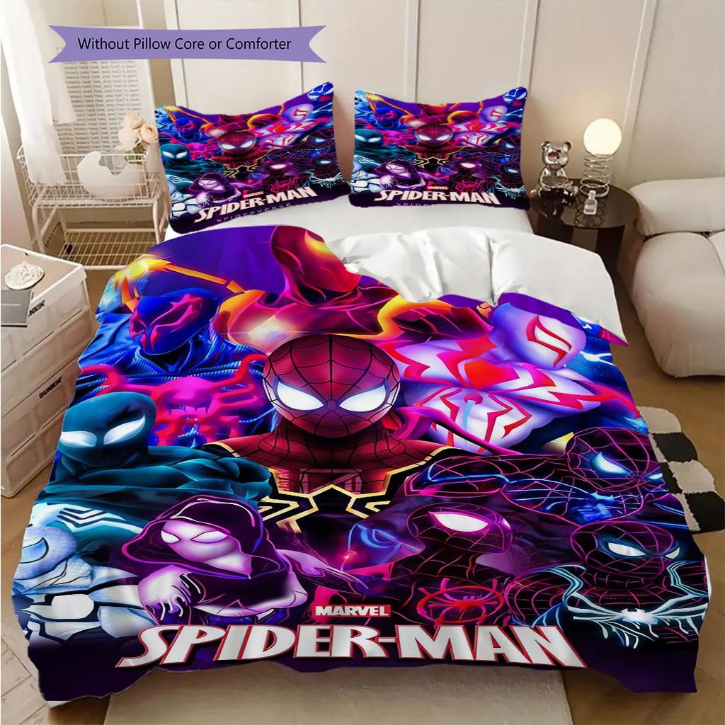 Superhero Series Spider-Man Cartoon Pattern Bedroom Three-piece Duvet Cover Bedding Set for Children.