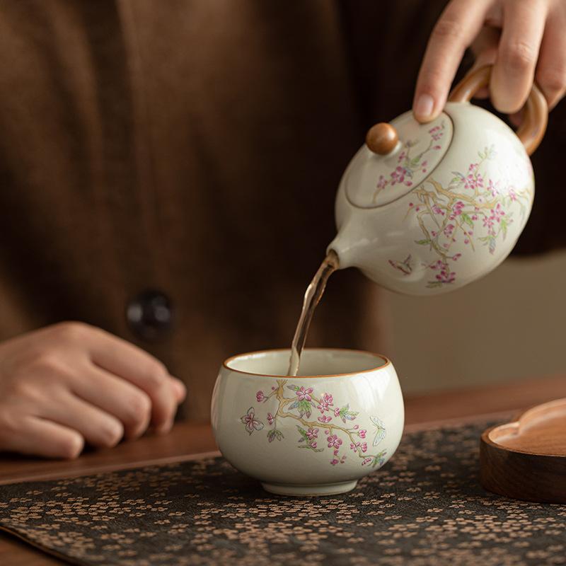 Ru kiln tea cup large master cup high-end household wisteria flower tea cup kung fu tea set single cup ceramic Chinese style