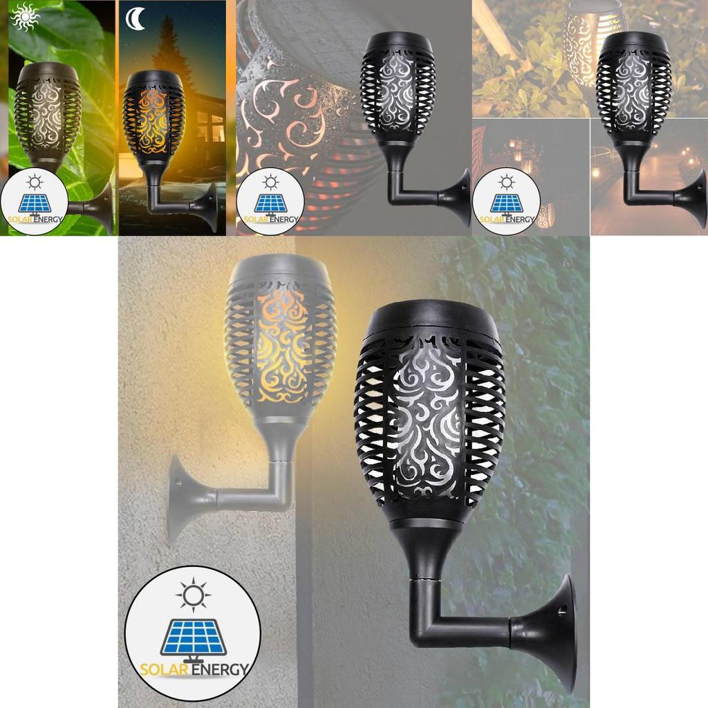 Solar Flame Light Outdoor Garden Patio Led Wall Torch Decorative Ip44 Waterproof