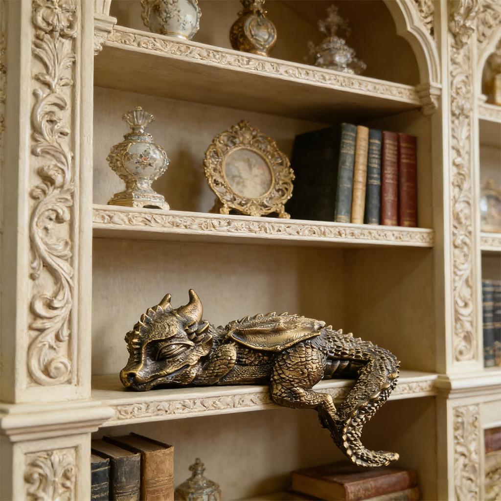 Decorative Resin Statue of A Sleeping Dragon with Wings, Designed To Lie on The Edge, Suitable for Home Decor or As A Collectible Item