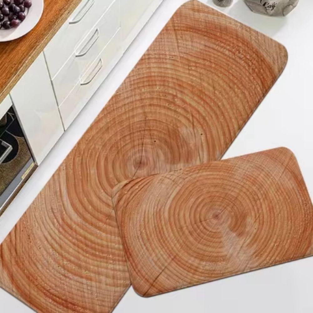 2PC Original Wood Color Trendy Imitation Wood Grain Non-Slip Insulation Mat Kitchen Rug Absorbent Floor Rectangular Carpet
