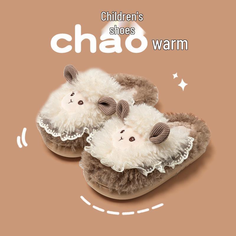 Kids' Plush Little Sheep Cotton Slippers - Cute & Cozy for Fall/Winter 2025