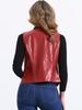 Allegra K Manteau en Faux Cuir pour Femme, Col en V, Sans Manches, Veste Gilet Biker Motard Vintage à Fermeture Éclair, Rouge, Taille L
