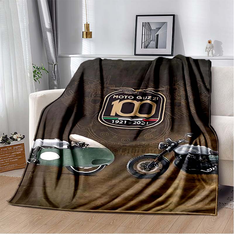 3D Retro Motorcycle G-Guzzi Flannel Printed Blanket Home Sofa Bed Warm Oversized Home Bedding Office Picnic Gift Soft Blanket