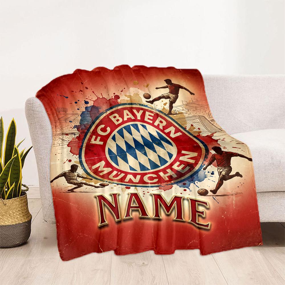 Bayern Munich Soccer Poster Customize Text Blanket Cozy Personalized Blanket Comfortable Suitable for Home Decor Sofa Chair Picnics