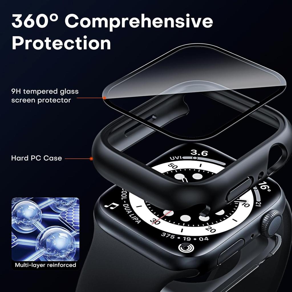 Gehärtetes Glas+Hülle für Apple Watch 46mm 44mm 45mm 41mm 40mm 42mm Displayschutz für iwatch Serie 10 9 8 7 6 SE 5 Zubehör