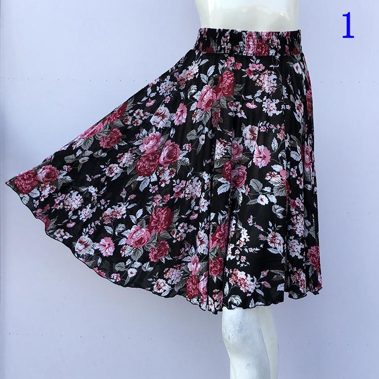 Floral Ice Silk Summer Midi Skirt with Elastic Waist for Middle-Aged & Elderly Women