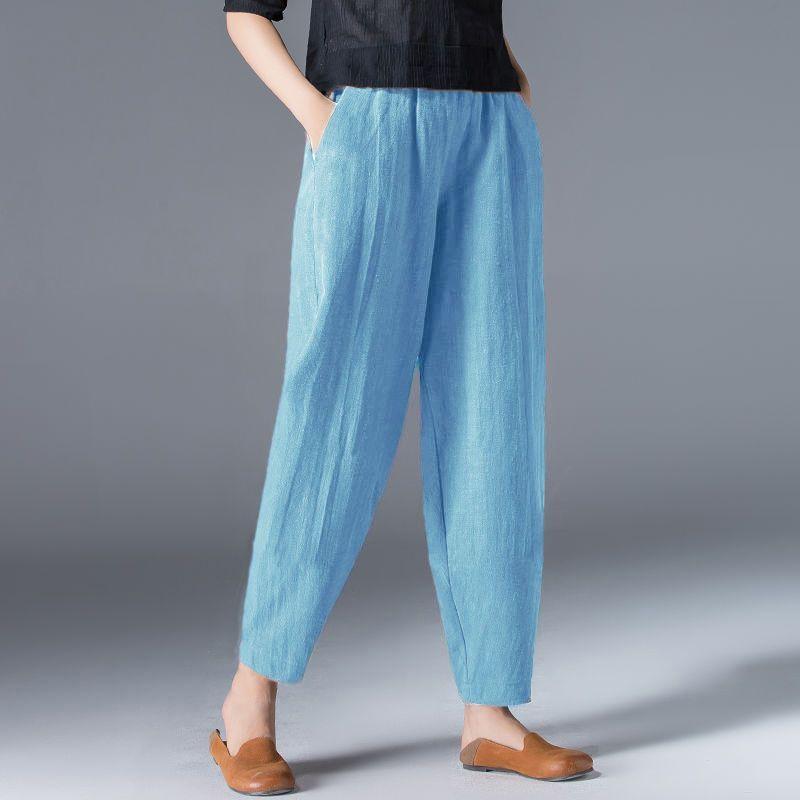 Weite Hosen Damen Lockere Übergroße Einfarbige Sommer Lässige Elastische Taille Knöchellange Hosen Damen Kleidung