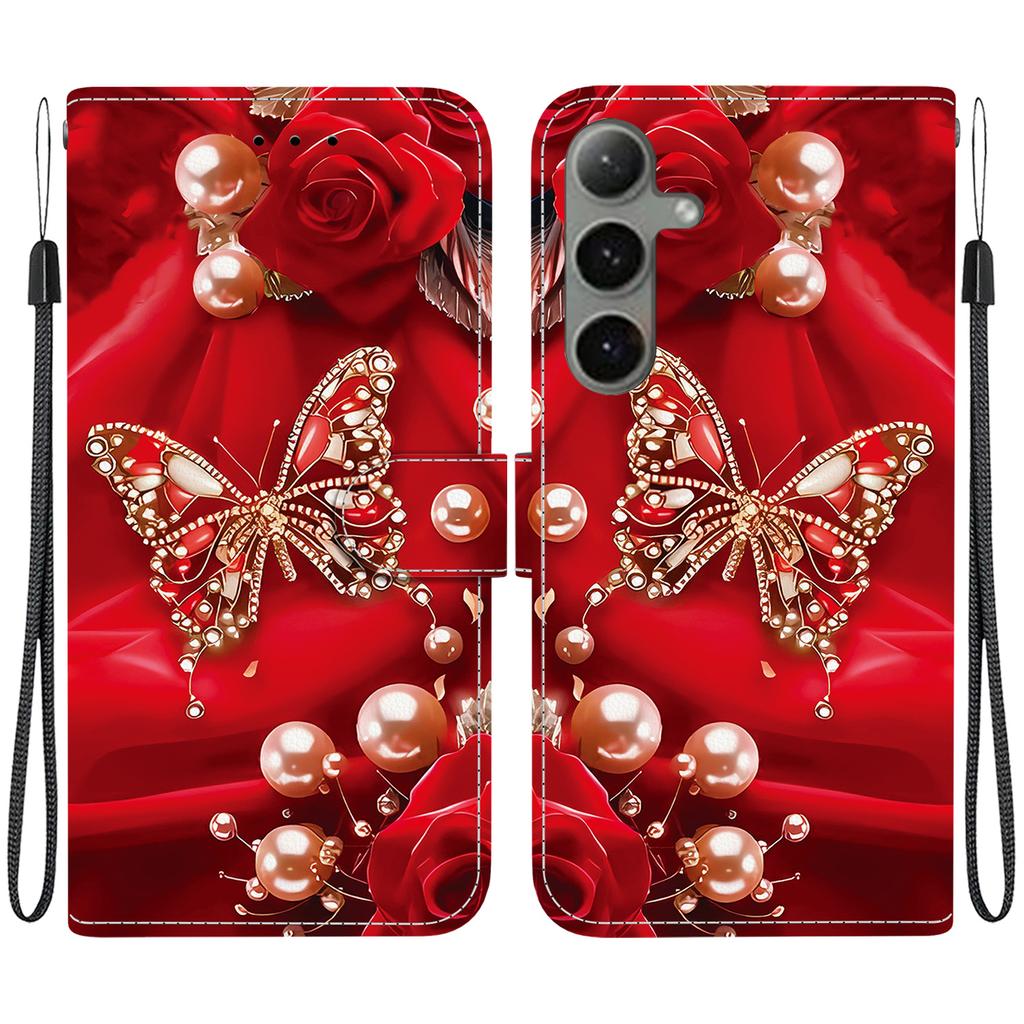 Handmade PU Leather Flip Case for Samsung Galaxy S25+/S25 Plus (SM-S936B)- Anti-Slip Shockproof Cover with Wrist Strap & Heart/Rose Cat Designs